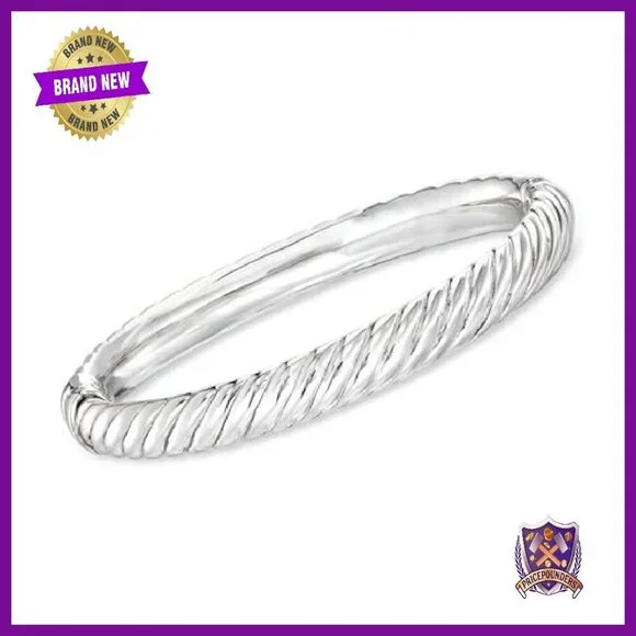 Sterling Silver Spiraled Oval Bangle Bracelet 8.5 Inch Polished Finish